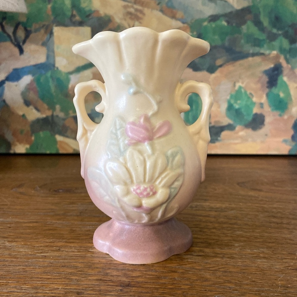 Home Hull Art Pottery 5" Double Handled Vase Magnolia #13 Vintage MCM
